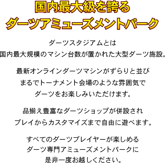 国内最大級を誇るダーツアミューズメントパーク